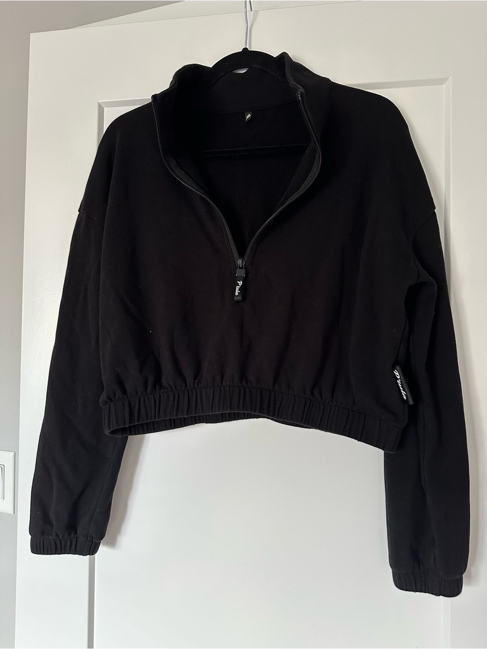 P'tula Black Cropped Quarter-Zip Sweatshirt